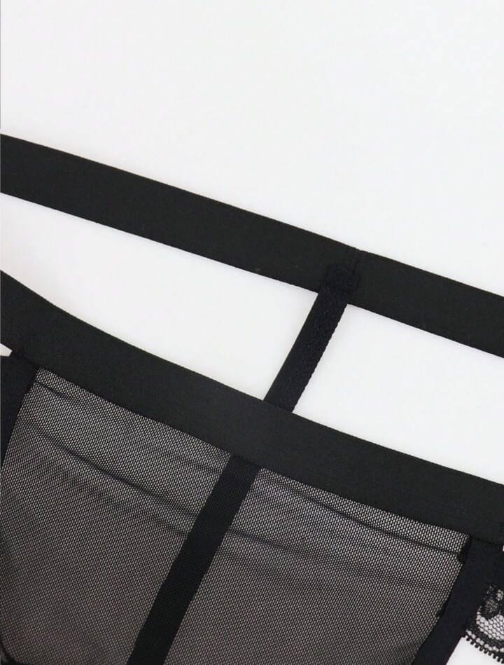 Black Lace Trim Mesh Breathable Mid-Waist Thongs Briefs Alluring For Men